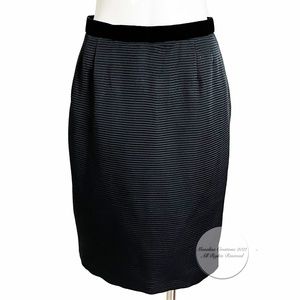 Escada Couture Skirt Black Velvet Silk Wool Blend Stripes Pencil Style Sz 40
